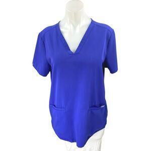 FIGS Women's Blue Nurse Doctor Medical Uniform Short Sleeve Scrub Top Size M